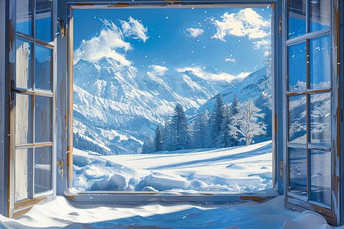 kijk uit het raam met zicht op een prachtig landschap