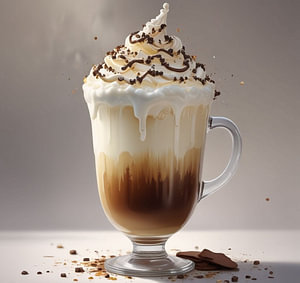 ein Caffé Latte mit Schlagsahne und Schokoladenstückchen gekrönt.