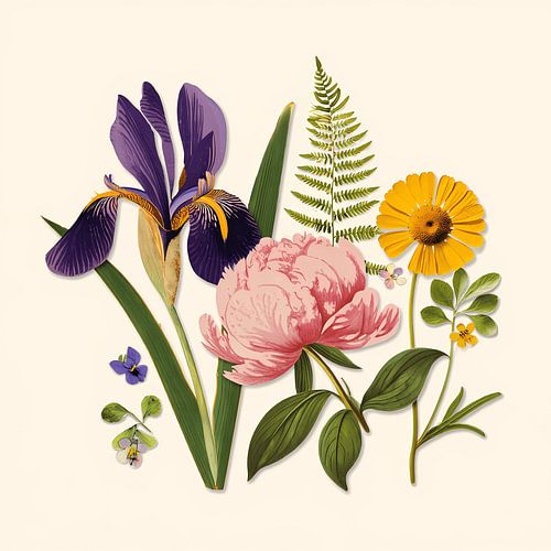 Retro Botanische Collage Muurkunst Print voor Vintage Home Décor van VintageBioCanvas Studio