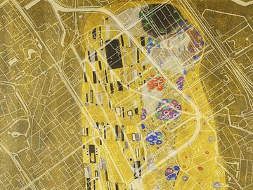 Kaart van Delft Centrum met de Kus van Gustav Klimt van Map Art Studio