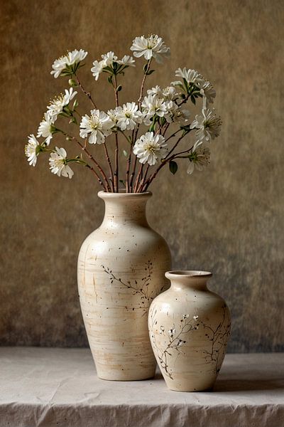 Vases en terre cuite avec fleurs séchées par Jan Bouma