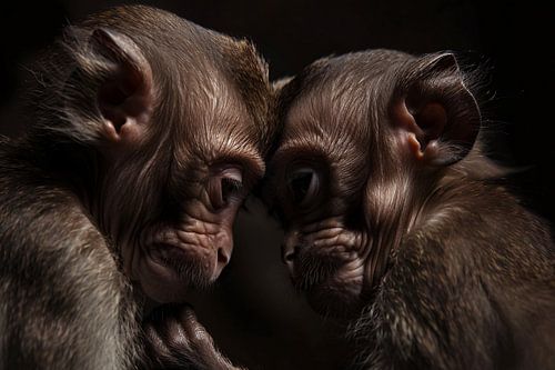 Twee apen in intieme omhelzing