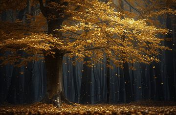 Mystieke bossen in het avondlicht van fernlichtsicht