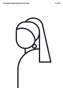 Das Mädchen mit dem Perlenohrring abstrakte Linie Illustration von Michel Rijk