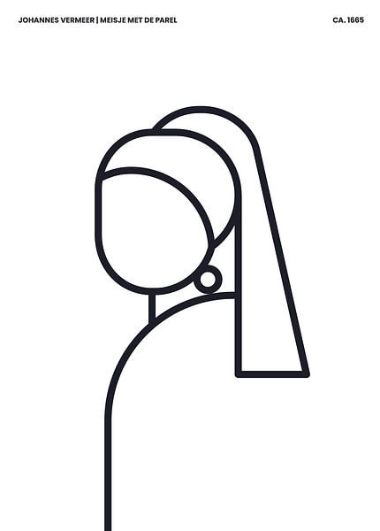 Das Mädchen mit dem Perlenohrring abstrakte Linie Illustration auf weißem Hintergrund mit schwarzen Linienmuster von Michel Rijk