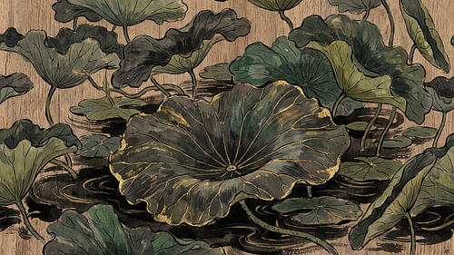 Vergulde houten lotus