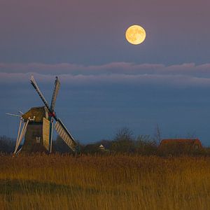 Vollmond auf der Noordermolen, Groningen, Niederlande