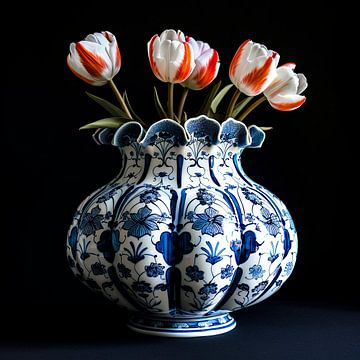 Modern Tulips in Classic Delft Blue Vase