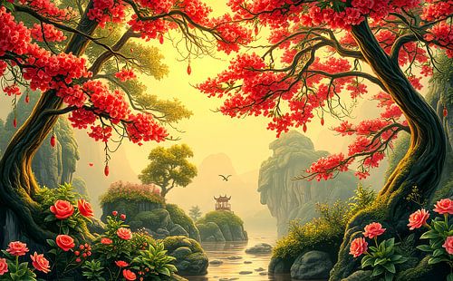 oosterse kunst landschap en tuin