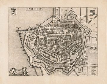 Old map of Harlingen from around 1652 by Gert Hilbink