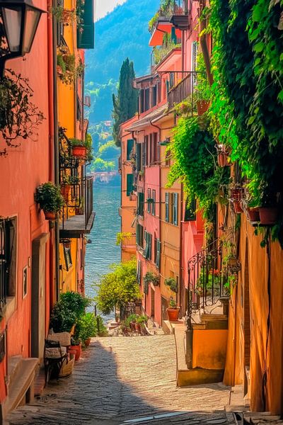 Des ruelles colorées au bord de l'eau par Poster Art Shop