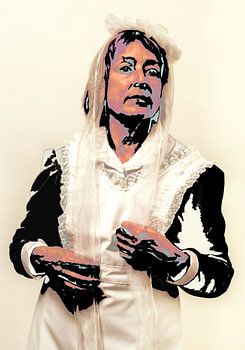 Portrait of a woman in maid costume and edited as Popart in Andy Warhol style.