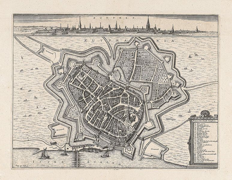 Plattegrond van Zutphen van omstreeks 1650 van Gert Hilbink