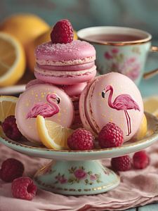 Stilleven met Zoete Roze Flamingo Macarons