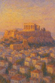 Athens Acropolis Parthenon Sunset – Ancient Greece Impressionist Art by Travel Shop