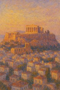 Athen Akropolis Parthenon Sonnenuntergang – Antikes Griechenland Impressionistische Kunst