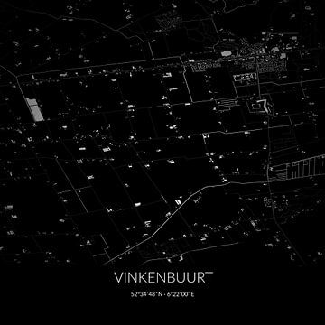 Zwart-witte landkaart van Vinkenbuurt, Overijssel. van Rezona
