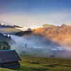 Sonnenaufgang und Morgennebel, Geroldsee, dahinter das Karwendelgebirge, Werdenfelser Land von Walter G. Allgöwer