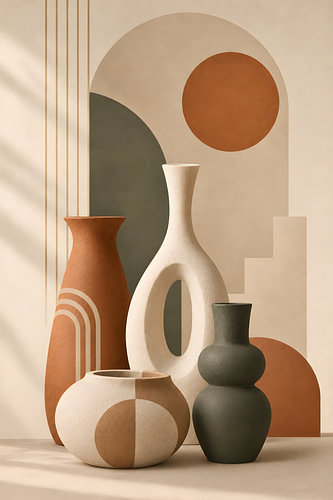 Bohemian Ceramic Vases – Terracotta & Geometric Harmony