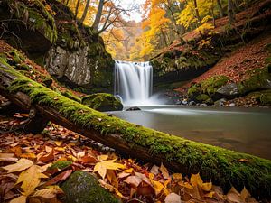 Herbstzeit an einem Wasserfall im Wald - Herfstijloos bij een waterval in het bos