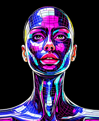 Cybernetisches Gittergesicht – Futuristisches Neonporträt