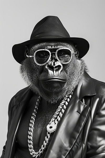 Portrait of a gorilla in leather jacket and sunglasses by Poster Art Shop