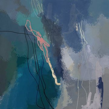 Modern abstract kleurrijk schilderij in pastelkleuren. Turkoois, blauw, lila en roze van Dina Dankers
