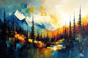 Paysage abstrait avec forêt et collines