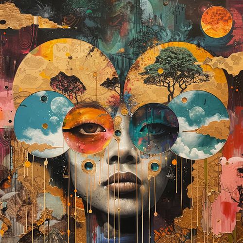 Surrealistisch retro beeld van een aziatisch vrouwelijk persoon als grafische kunst