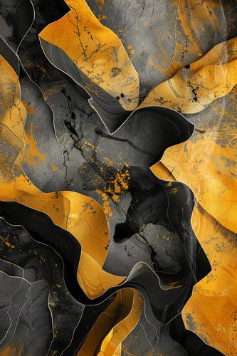Zwarte en gouden vormen als kunstzinnige abstracte bergen