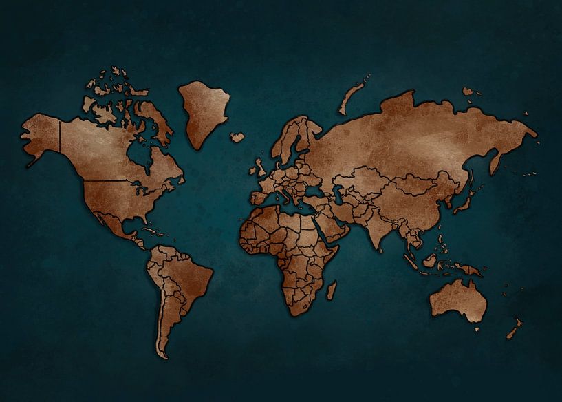 World map - Dark blue and earth tones by Studio Malabar