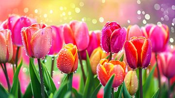 Colourful Tulip display by Vlindertuin Art