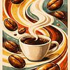 Retro Coffee Swirl Art with Beans Illustration by Dodik Hariyono