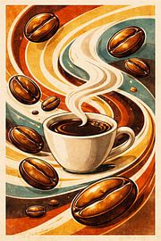 Retro-illustratie van koffiekrullen met bonen