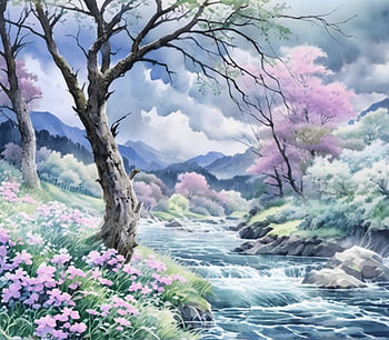 Gelassene Sakura-Fluss-Landschaft