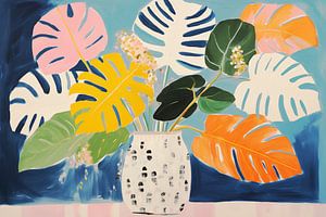 Japandi Retro, Monstera blad in Vaas