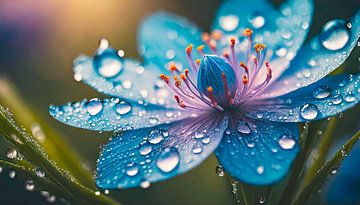 Blaue Blume mit Regentropfen von Mustafa Kurnaz
