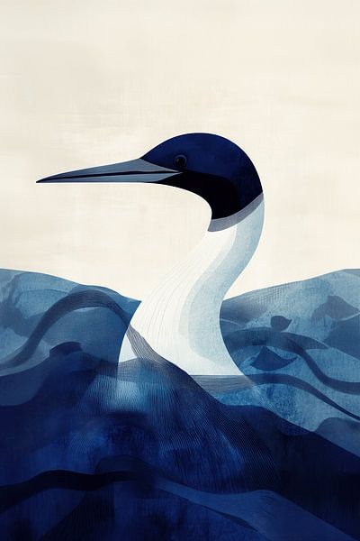 Rust in Blauwe Wateren abstracte vogel kunst van Eva Lee