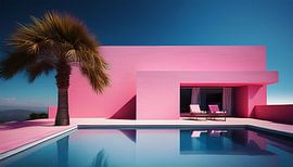 Roze huis met zwembad