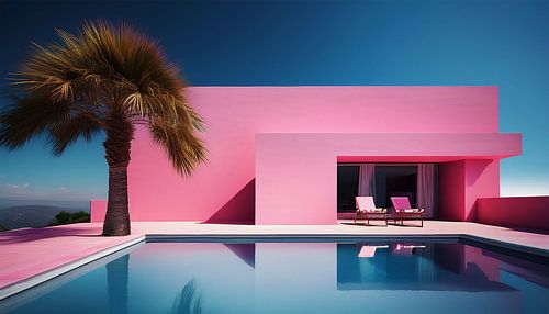 Pink house with palm pool