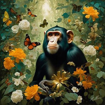 Dschungel-Flora Surrealismus: Affe von Mellow Art