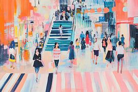 People City Painting | Busy Shopping Street by Eye catching paintings