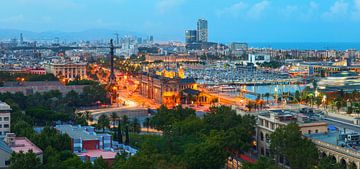 Panoramisch uitzicht op de binnenstad van Barcelona van Yevgen Belich