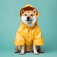 Shiba inu in Stijl: Een Regenachtig Avontuur