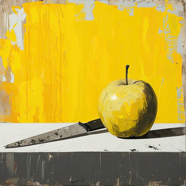 Modern stilleven met appel en mes van Vlindertuin-Art