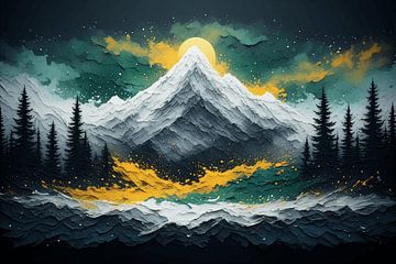Golden Moon Mountain — Layered Paper Cut Landscape Wall Art