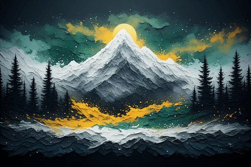 Golden Moon Mountain — Layered Paper Cut Landscape Wall Art
