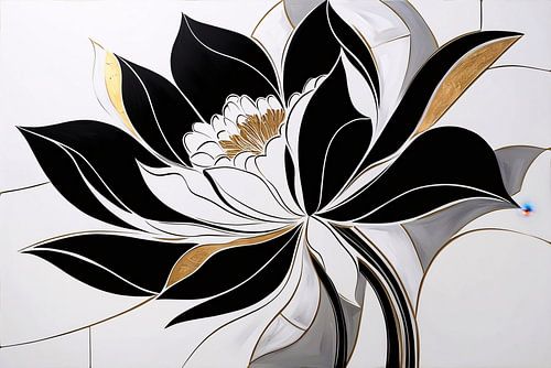 Zwart-witte bloem met goud