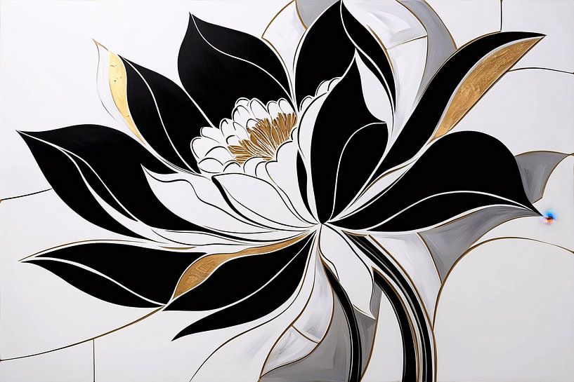 Black and white flower with gold by Art & Soul Creations