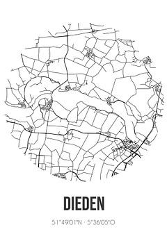 Dieden (North Brabant) | Map | Black and white by Rezona